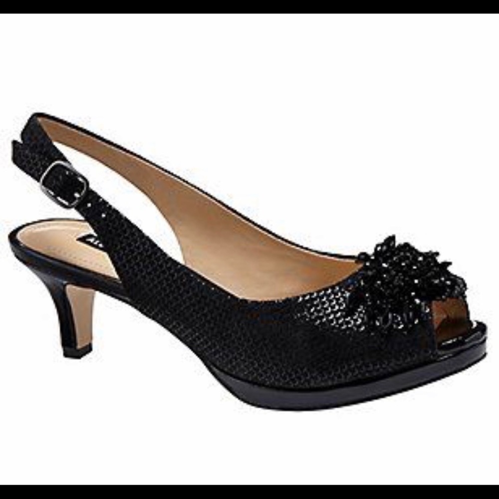 Marla Metallic Suede Beaded Accent Peep-Toe Pumps